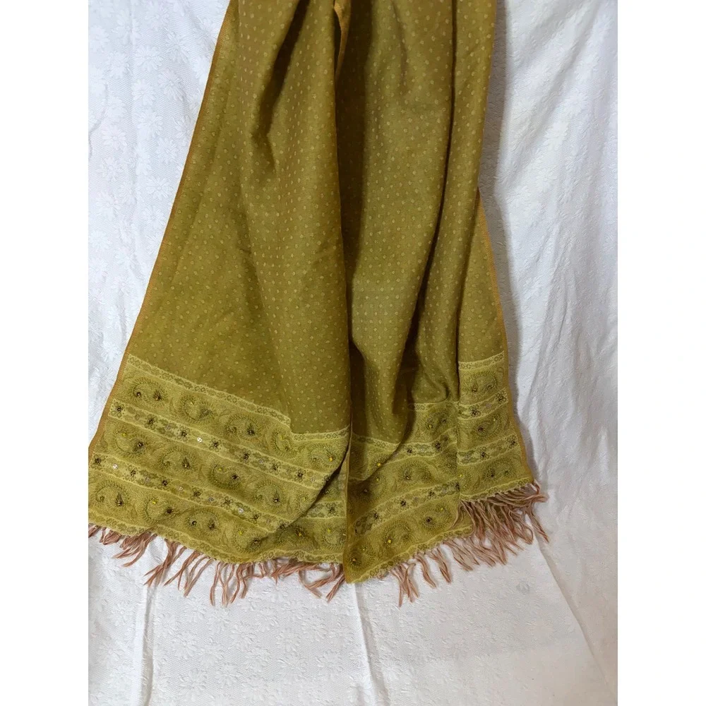 J. Jill 100% Wool Scarf Boho-Chic Earthy Ethnic Vintage Folkloric Charm   India